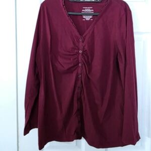 Laura Scott Burgundy Button-Up Blouse